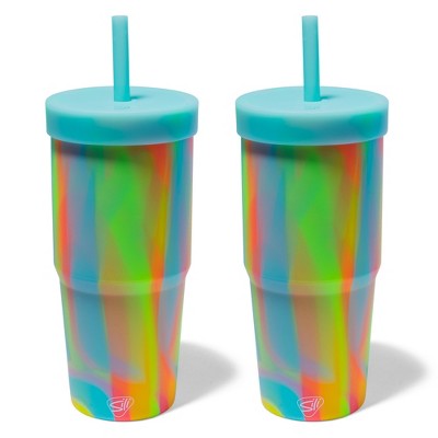 Silipint: Silicone 32oz Straw Tumblers: 2 Pack Sugar Rush - Unbreakable Cup