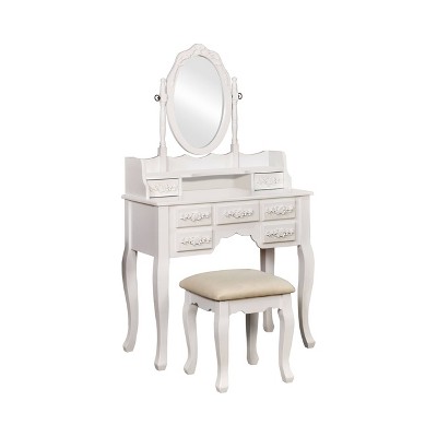 3pc Anza Multi Storage Vanity Set with Tri Fold Mirror and Stool White -  HOMES: Inside + Out