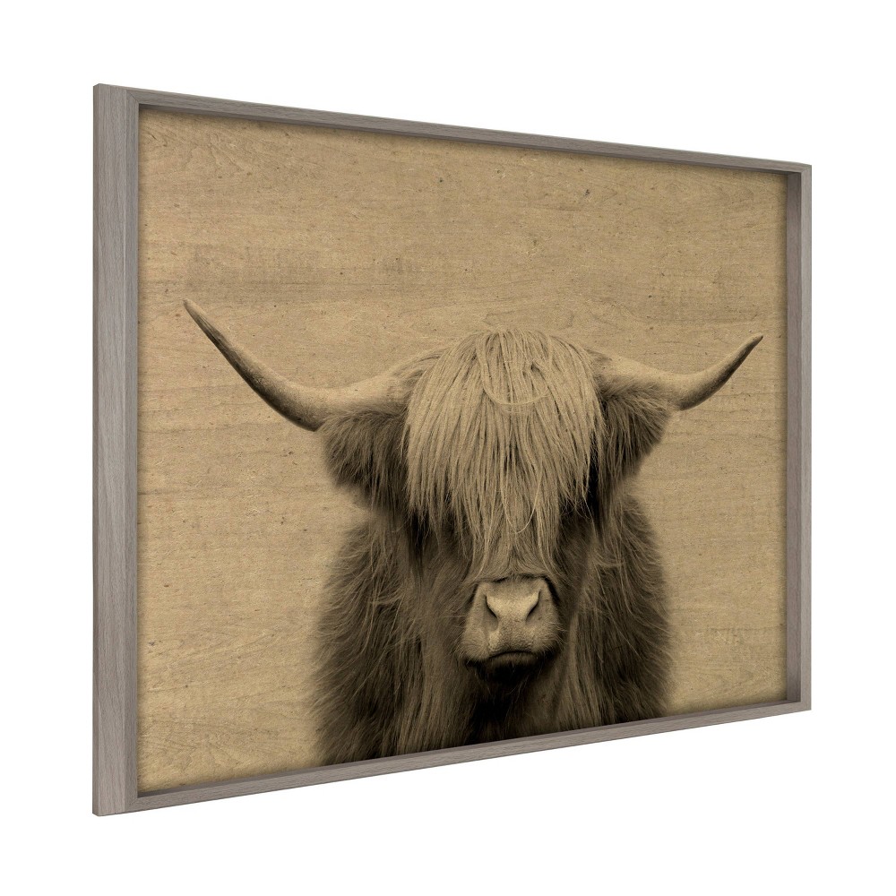 24" x 32" Blake Hey Dude Highland Cow Framed Printed Wood by the Creative Bunch Studio Gray - Kate and Laurel