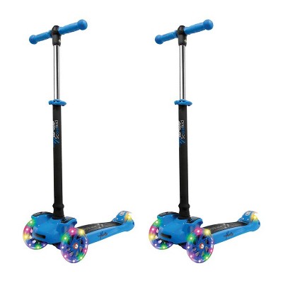 Hurtle ScootKid 3 Wheel Toddler Child Mini Ride On Toy Tricycle Scooter with Adjustable Handlebar, Foldable Seat, and LED Wheels, Blue (2 Pack)