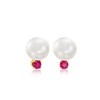 Ross-Simons 8-8.5mm Cultured Pearl and .30 ct. t.w. Ruby Earrings in 14kt Yellow Gold - 3 of 4