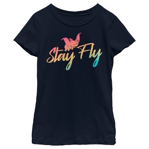 Girl's Dumbo Stay Fly Rainbow T-Shirt - 1 of 4