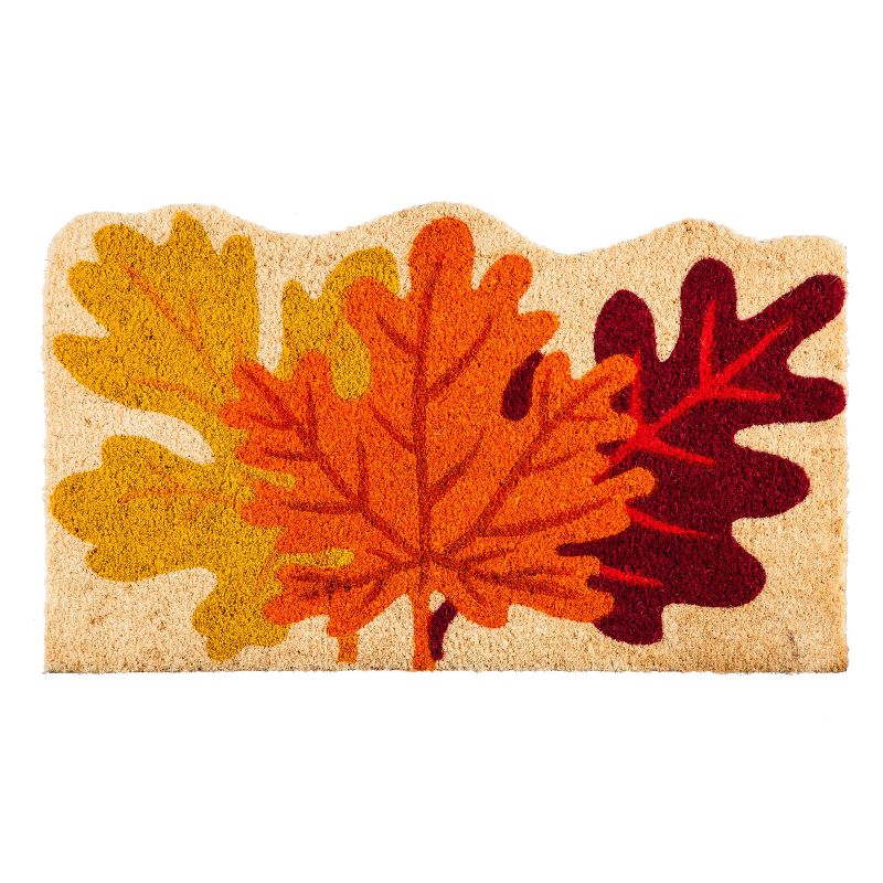 Evergreen Fall Leaves Shaped Indoor Outdoor Natural Coir Doormat 1'6"x2'6" Multicolored, 2 of 5