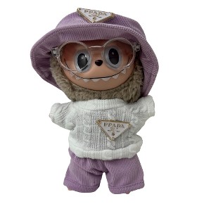 4-Piece Designer Outfit for 17.5cm Labubu – Pants, Sweater, Hat & Glasses - 1 of 4