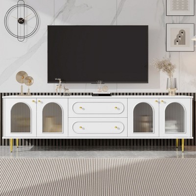 CAVINAS Modern TV Stand TV Cabinet Entertainment Center with Fluted Glass Doors for TV Up to 80" for Living Room