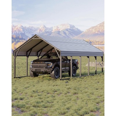 13'x16'x11' Oversized Metal Carport, Permanent Shelter Steel Carport for All-Weather for Full-Size Pickup Trucks, Boats, Cars, SUVs, N.W. 500 Lbs