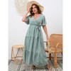 Garvee Women Plus Size V Neck Wrap Maxi Dress High Waist Ruffle Summer Casual Dress with Belt Short Sleeve - 2 of 4