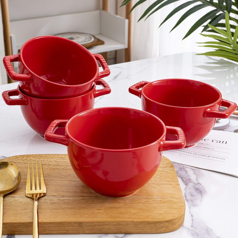 Bruntmor 24 Oz Soup Mug French Onion Soup Cups with Handles, Set of 4 Red, 4 of 5