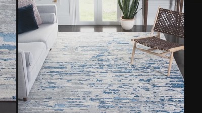 Modern Abstract Ivory & Blue Square Hand-Knotted Rug - 3' x 3'