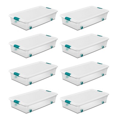 Sterilite 56 Qt Wheeled Latching Storage Box, Stackable Bin With Latch Lid, Plastic  Container To Organize Shoes Underbed, Clear With White Lid, 4-pack : Target