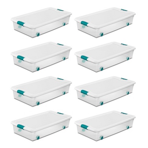 Sterilite 56 Qt Wheeled Latching Storage Box, Stackable Bin With Latch Lid, Plastic  Container To Organize Shoes Underbed, Clear With White Lid, 8-pack : Target