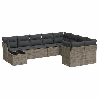 vidaXL Patio Sofa Set with Cushions Outdoor Furniture 10 Piece Poly Rattan - Gray