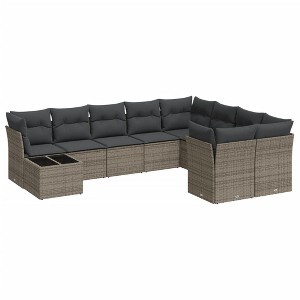 vidaXL Patio Sofa Set with Cushions Outdoor Furniture 10 Piece Poly Rattan - Gray - 1 of 4