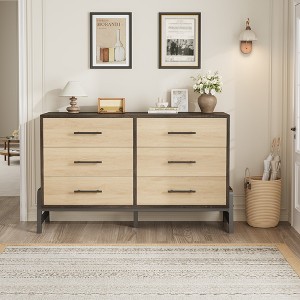 6 Dresser for Bedroom, 52" Wide Drawer with Large Storage Space, Freestanding Wooden Closet Storage Dresser Chest for Living Room, Bedroom, Entryway - 1 of 4