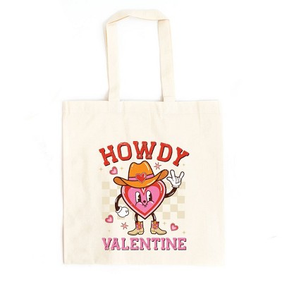 City Creek Prints Howdy Valentine Checkered Heart Canvas Tote Bag - 15x16 - Natural