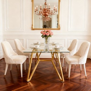 Homy Casa Rectangular Glass Top Table with Gold Metal Frame– Modern Glam Dining or Office Desk - 1 of 4