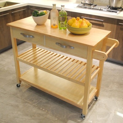 NicBex Mobile Kitchen Island Cart Kitchen Storage Cabinets Island Cart with 3-Tier Shelves and 2 Drawers for Kitchen