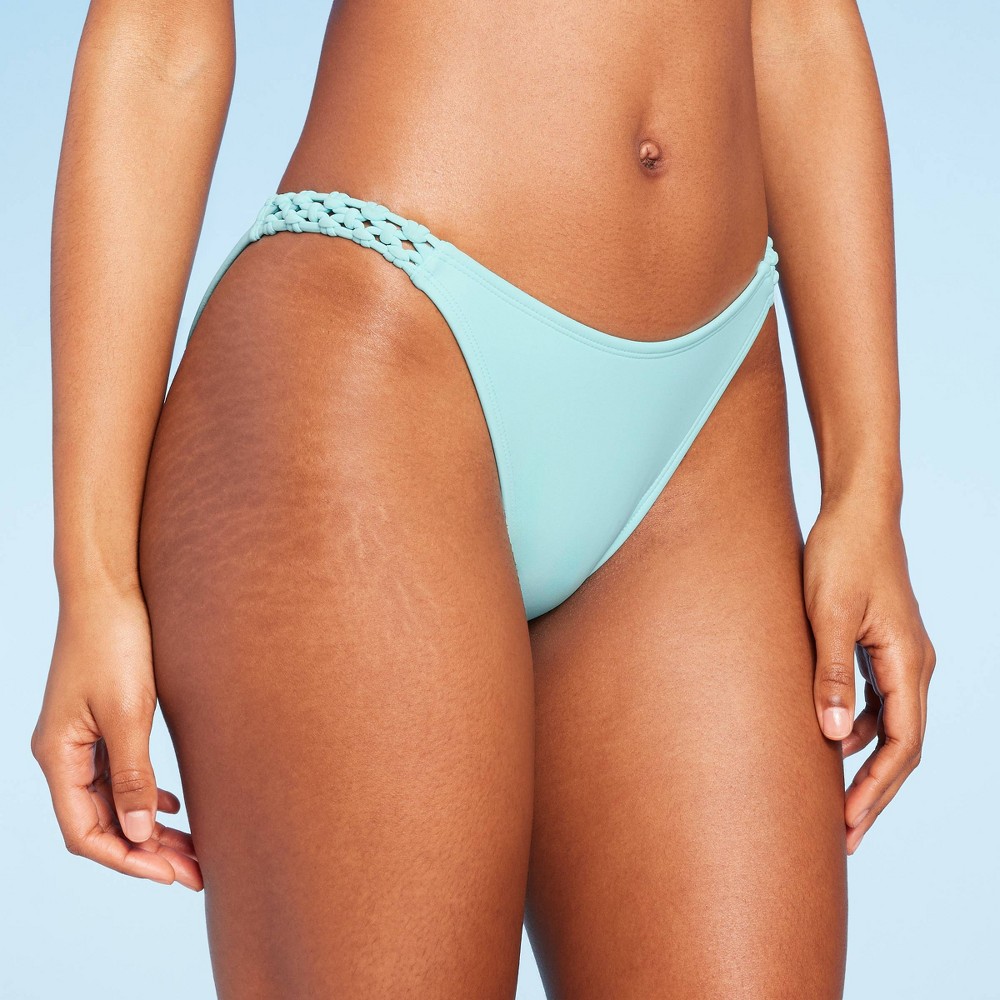 Photos - Swimwear Women's Macramé Detail High Leg Bikini Bottom - Shade & Shore™ Teal Blue S