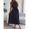 Women's Summer Sleeveless Halter Neck Pleated Midi Cocktail Dresses A Line Flowy Beach Sun Dress with Belt - 2 of 4