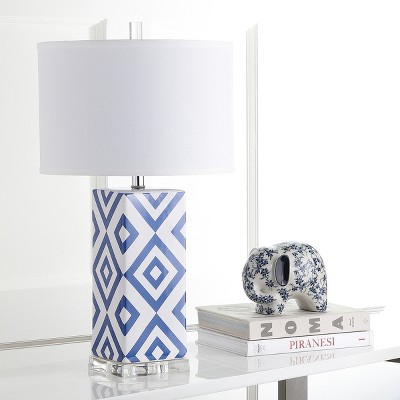 Navy and White Ceramic Geometric Table Lamp with Acrylic Base