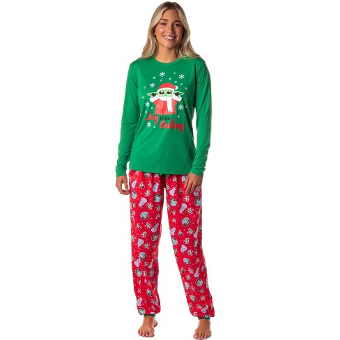 Star Wars Women s The Mandalorian Christmas Baby Yoda Jogger Pajama Set XS Green