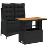 vidaXL Patio Dining Set with Cushions - 2 Piece Black Poly Rattan, Adjustable Backrest and Table - 3 of 4