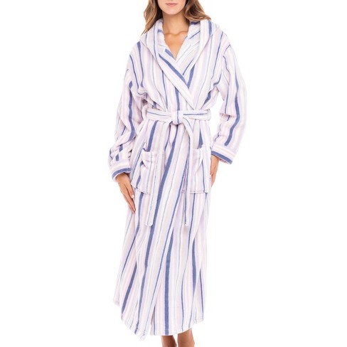 Adr Women's Classic Winter Robe, Hooded Plush Fleece Bathrobe Striped ...
