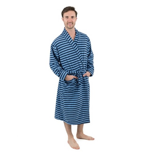 Leveret Mens Fleece Robe Striped Blue And Navy S/m : Target