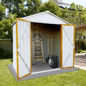 Outdoor storage sheds 6FTx4FT Apex roof White+Yellow - 1 of 4