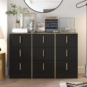 Famapy Black Ribbed Texture Dresser With Gold Handles For Living Room Storage Solution - 1 of 4