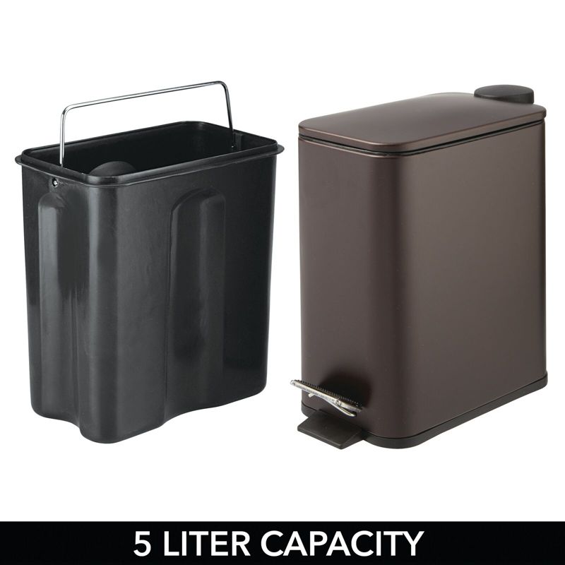 mDesign Slim Metal 1.3 Gallon Step Trash Can with Lid/Liner Bucket, 5 of 6