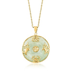 Ross-Simons Jade "Good Fortune" Butterfly Pendant Necklace in 18kt Gold Over Sterling Size 18 - 1 of 4