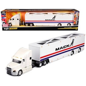 Mack Anthem Enclosed Car Transporter "Mack" White with Red and Blue Stripes "Custom Haulers" Series 1/64 Diecast Model by Maisto - 1 of 4