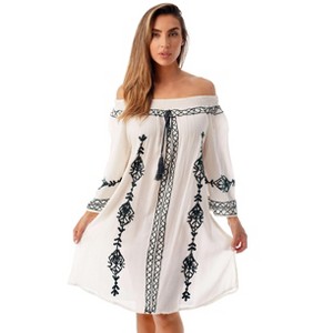 Riviera Sun Off Shoulder Solid Short Dress 21822-BW - 1 of 3