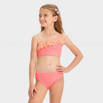 Girls' 'classic Ribbed' Solid Bikini Set - Art Class™ Coral Orange Xl :  Target