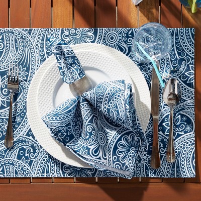 Blue Paisley Waterproof Outdoor Fabric Placemats Set of 6