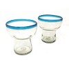 Dos Sueños Mexican Hand Blown Stemless Margarita Glasses - Aqua Rim - 14oz - Set of 2 - 2 of 4