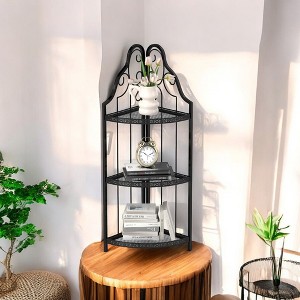Alilang Three-Tier Metal Corner Shelf with Decorative Scrollwork - Black - 1 of 4