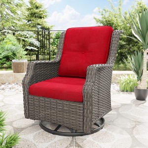 Bestier Patio Wicker Glider Swivel Chairs with Padded Cushion, Outdoor PE Rattan Rocking Chair with Ergonomic High Back for Garden, Porch, Backyard - 1 of 4