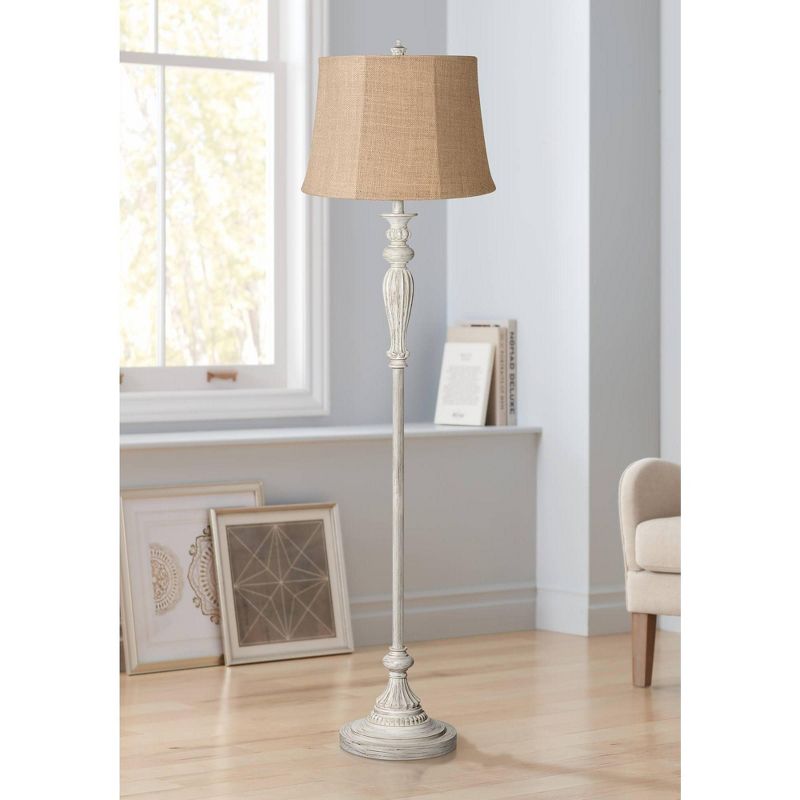 360 Lighting Vintage Chic Floor Lamp 60" Tall Antique White Washed Natural Burlap Fabric Drum Shade for Living Room Reading Bedroom Office, 2 of 7