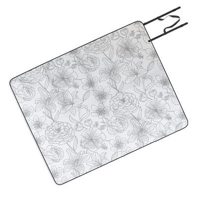 Emanuela Carratoni Line Art Floral Theme Picnic Blanket - Deny Designs