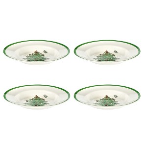 Spode Christmas Tree 9" Soup Plate (Set of 4) - Stoneware Soup Bowls with Festive Tree Design & Green Rim - Microwave & Dishwasher Safe - 1 of 4