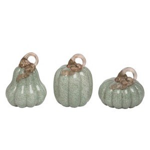 Transpac Large Green Pumpkins with Gold Accent Set of 3 Decorative Objects Pumpkin Figurines Glass Fall Harvest Green Tabletop  Spot or Wipe Clean - 1 of 2