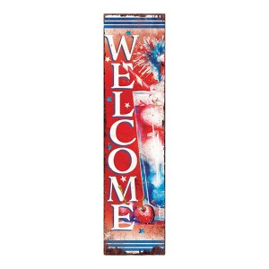 HomeRoots 36" Red White And Blue Solid Wood Welcome Patriotic Reversible Porch Sign - 1 of 4