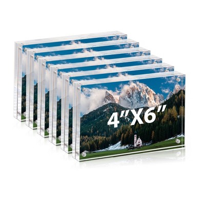 BP4U Acrylic Double-Sided Magnetic Picture Frame, Clear Frameless Freestanding Photo Frame for Home or Office Tabletop Display