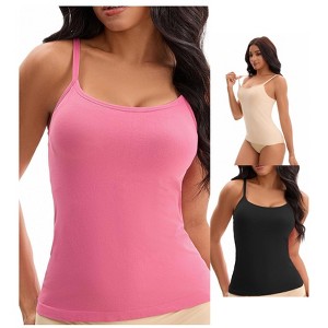 INSPIRE CHIC Women's 3-Pack Camisoles with Built-In Bras Basic Breathable Sleeveless Undershirts - 1 of 4