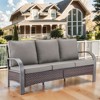 POCASSY Outdoor 75" Outdoor Sofa with Metal Armrest, All Weather Patio Brown Wicker Sofa Outdoor Couch Furniture for Porch, Deck, Garden - 3 of 4