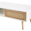 Rattan Nightstand, Solid Wood+MDF 41.34" White Bedside End Side Table Sliding Door Storage Shelf Bedroom Furniture Wood Accent Table for Office, Dorm - 4 of 4