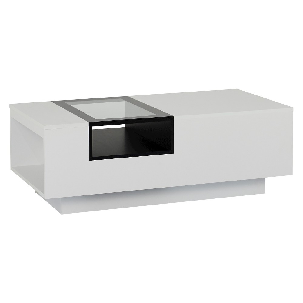 24/7 Shop At Home Camie Modern Two-Tone Coffee Table White: Rectangular with Open Shelf, Tempered Top