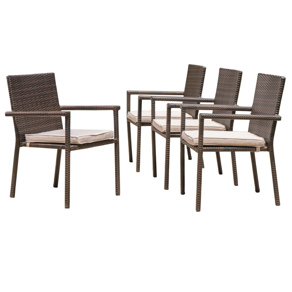 San Pico 4pk Wicker Armed Dining Chairs - Brown - Christopher Knight Home